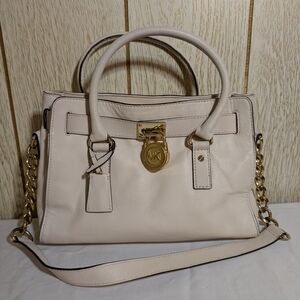 Michael Kors Hamilton Leather Satchel | Cream & Gold | Top Handle Crossbody